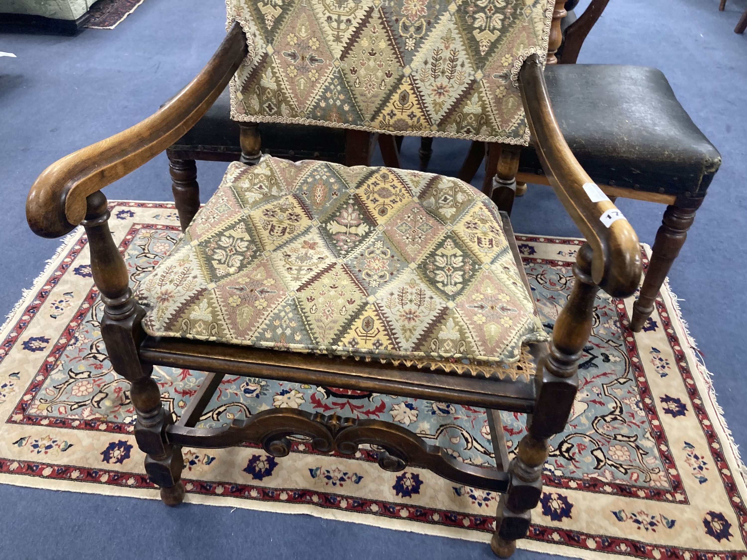 A Carolean design cane seat beech elbow chair